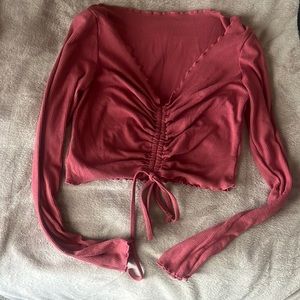 SHEIN ribbed knit lettuce trim rose top